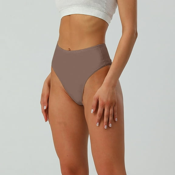 HUPOM Womens Underwear Cotton Cotton Boxers For Women High waist Elastic Waist Solid Thong Coffee L