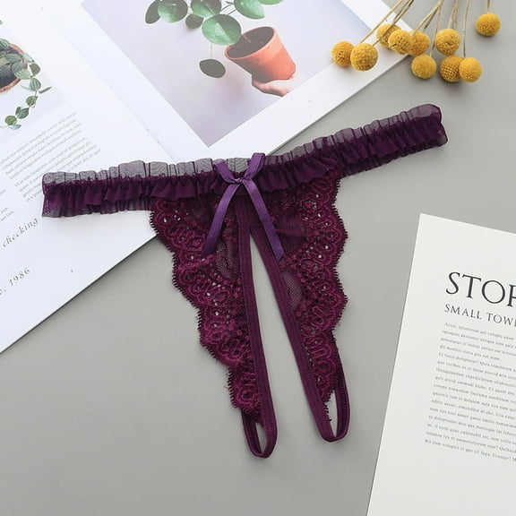 HUPOM Womens Underwear Cotton Cotton Boxers For Women Medium waist Elastic Waist Solid Thong Purple One Size