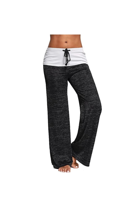 Womens Wide Leg Pants Casual Cargo Pants Track Pants Low Waist Rise Full Flare-Leg Black L