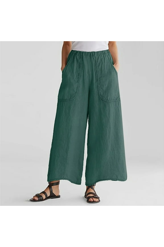 Womens Wide Leg Pants Casual Pants For Women In Clothing Chinos High Waist Rise Long Straight-Leg Green 4XL
