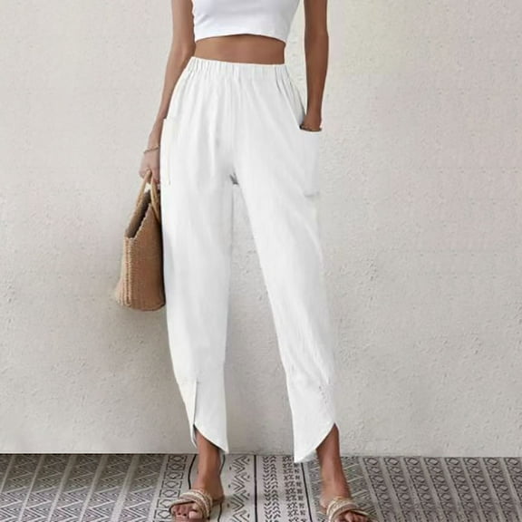 HUPOM Womens Wide Leg Pants Casual Training Pants Legging High Waist Rise Long Flare-Leg White XL