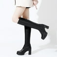 thumbnail image 1 of HUPOM Work Boots For Women Heels High Heel Leather Zip-Up Knee High Boots Black 36, 1 of 6