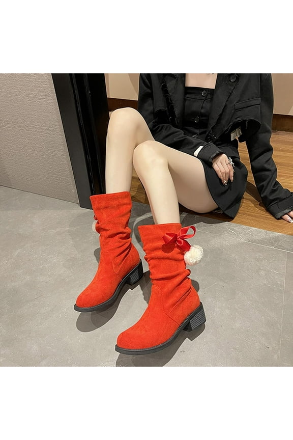 Work Boots For Women Pumps Low Heel Rubber Slip-On Mid Calf Boots For Women Red 41(US:8.5)