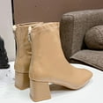 thumbnail image 1 of HUPOM Work Boots For Women Pumps Mid Heel As Show Zip-Up Ankle Boots Khaki 38(US:6.5), 1 of 3