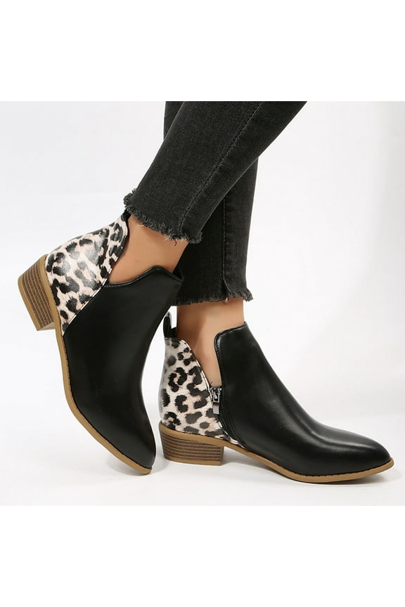 Work Boots For Women Wingtips Low Heel Leather Zip-Up Ankle Boots Black 41(US:8.5)