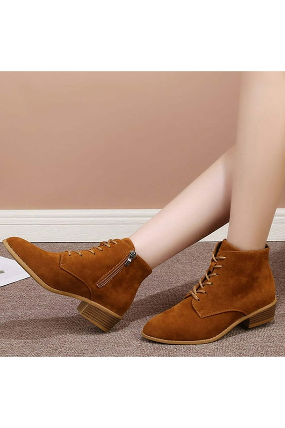 Work Boots For Women Wingtips Mid Heel Rubber Lace-Up Ankle Boots For Women Brown 38(US:6.5)