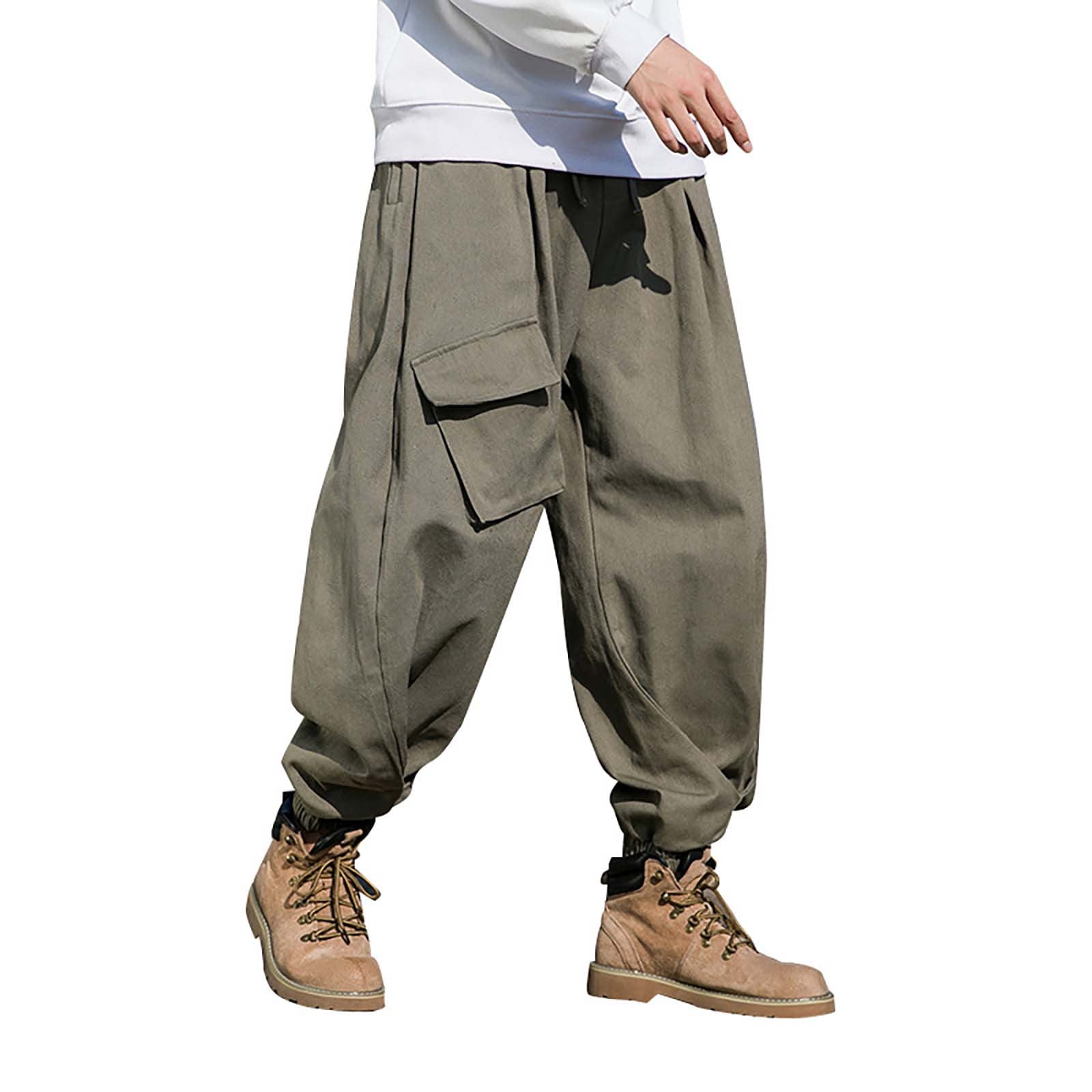 HUPTTEW American Retro Hop Large Pockets Design Sense Wide Leg Work Punch  Pants Fashion Wind Pants 