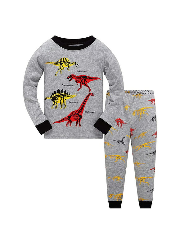 HUPTTEW Toddler Kids Boys Pajamas Cotton Dinosaur Sleepwear T Shirt Tops Pants Set