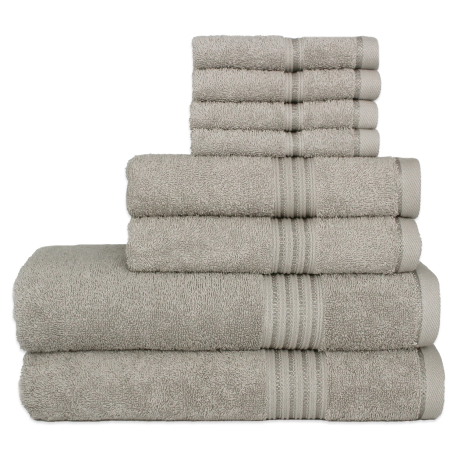 HURBANE HOME Highly Absorbent 8 Pc Silver Grey Bath Towel Set 100