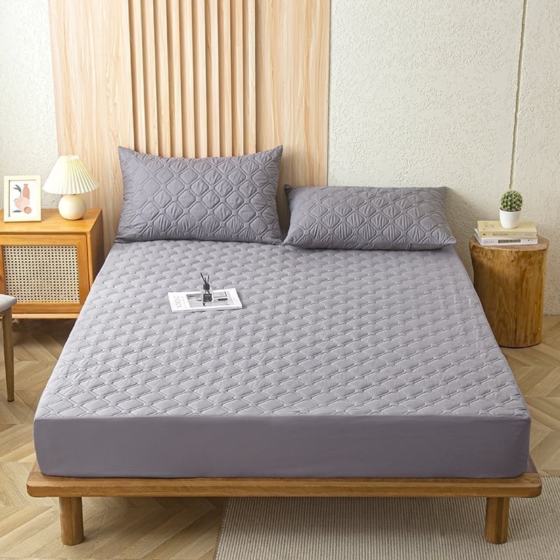 HURBANE HOME Soft Waterproof Quilted Mattress Gray Bed Sheet PVC Bag