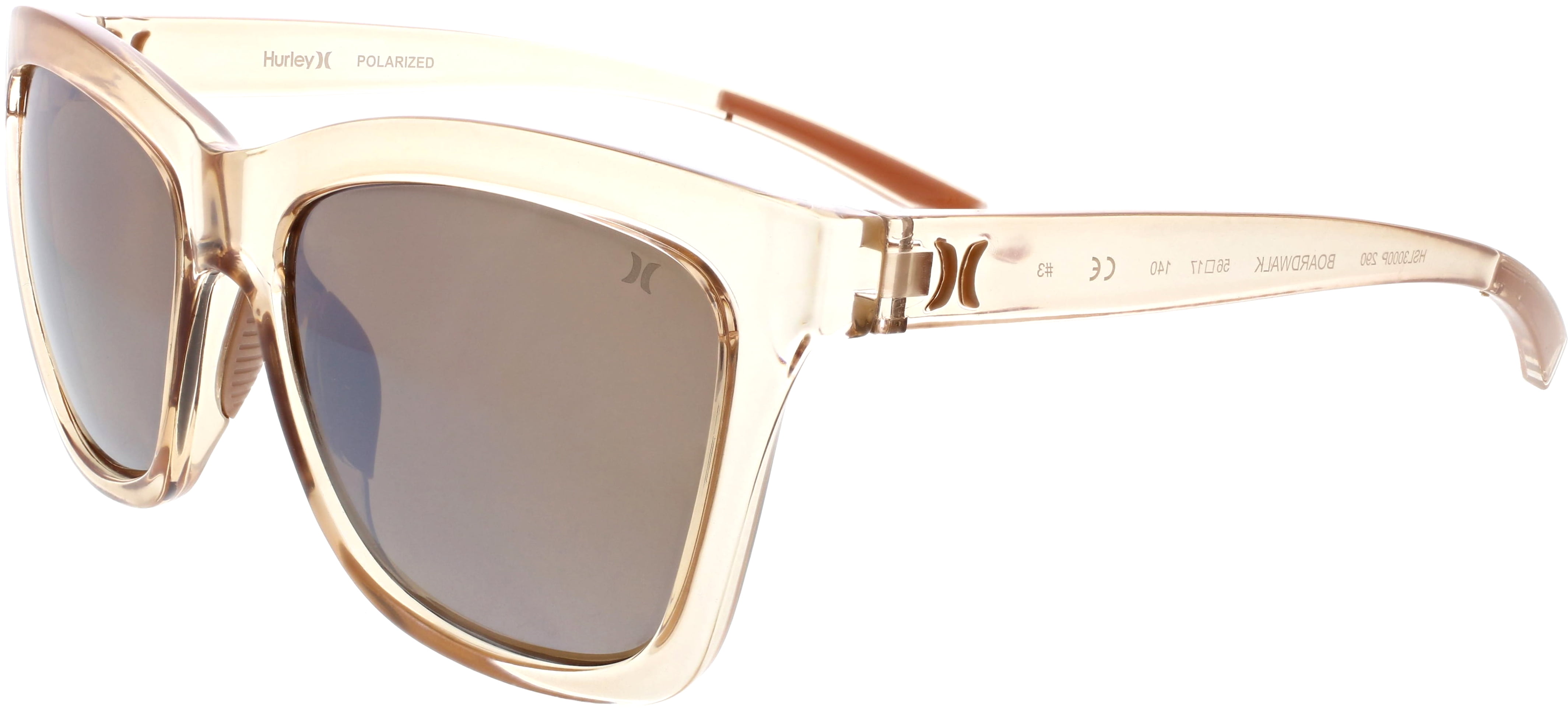 HURLEY BOARDWALK - HSL3000PS_290, SQUARE SUNGLASS, CRYSTAL SAND FRAME & SOLID BROWN W/ LIGHT SILVER FLASH POLARIZED LENS + AR COATING
