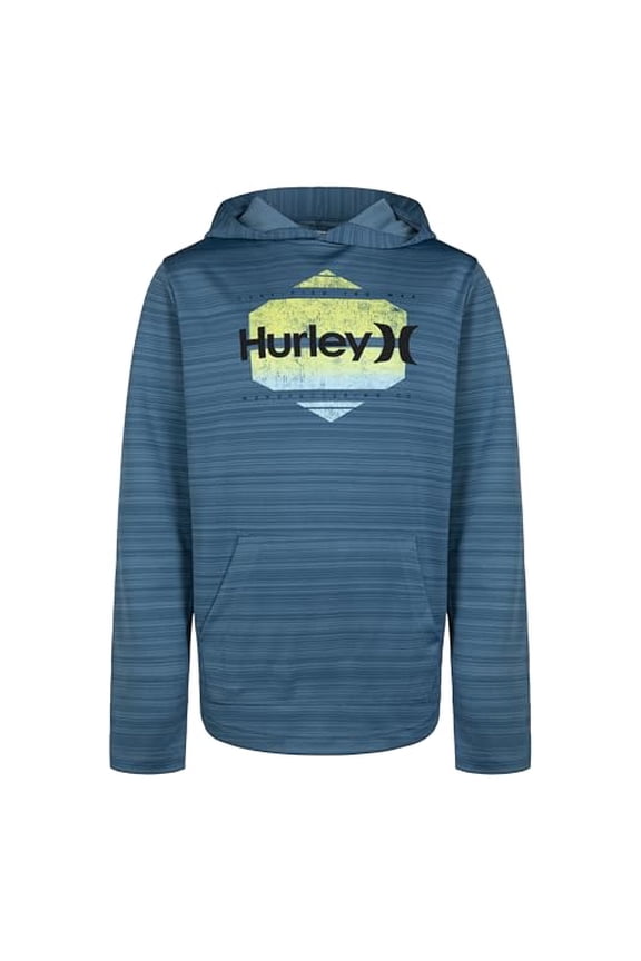 BOYS' LONG SLEEVE HOODED GRAPHIC T-SHIRT YOUTH M RIFT BLUE HEATHER