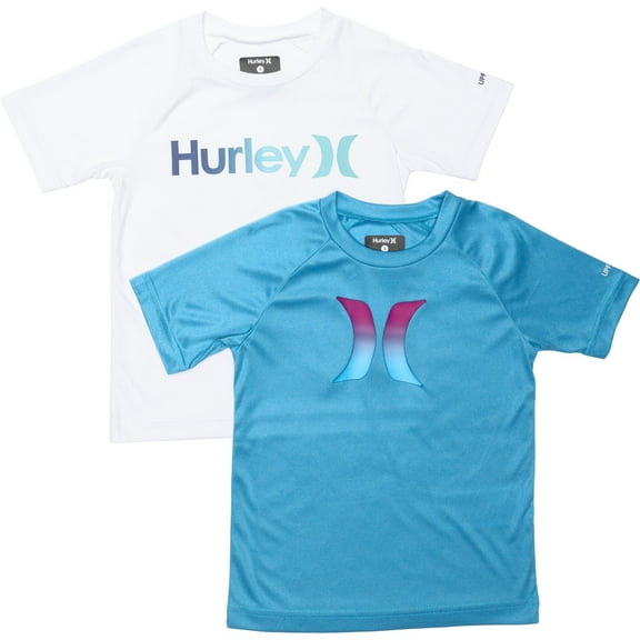 HURLEY BOYS TOP - RASHGUARD PACK SZ 6 BLUE WHITE - SWIM SHIRT UV 50+ QUICK DRY