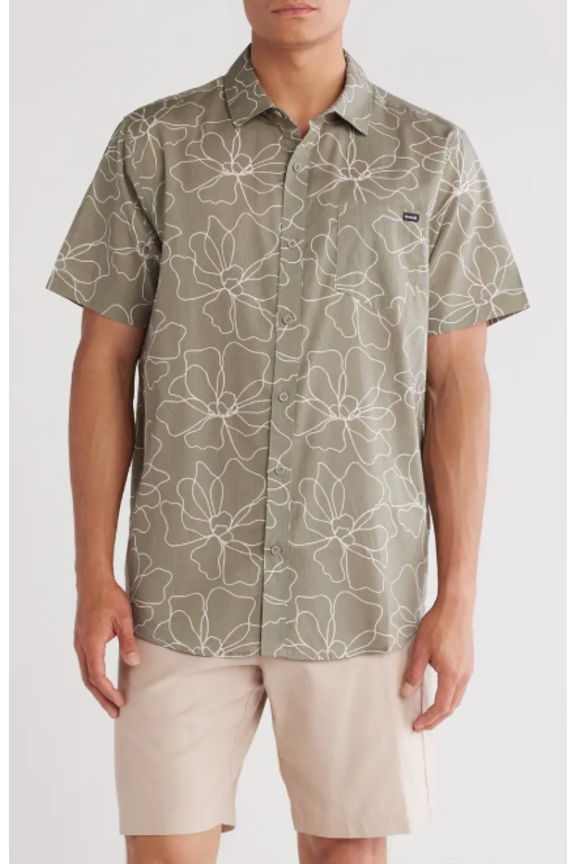 CARYOTA PRINT WOVEN SHIRT- SHORT SLEEVE - SIZE:XL - IGUANA