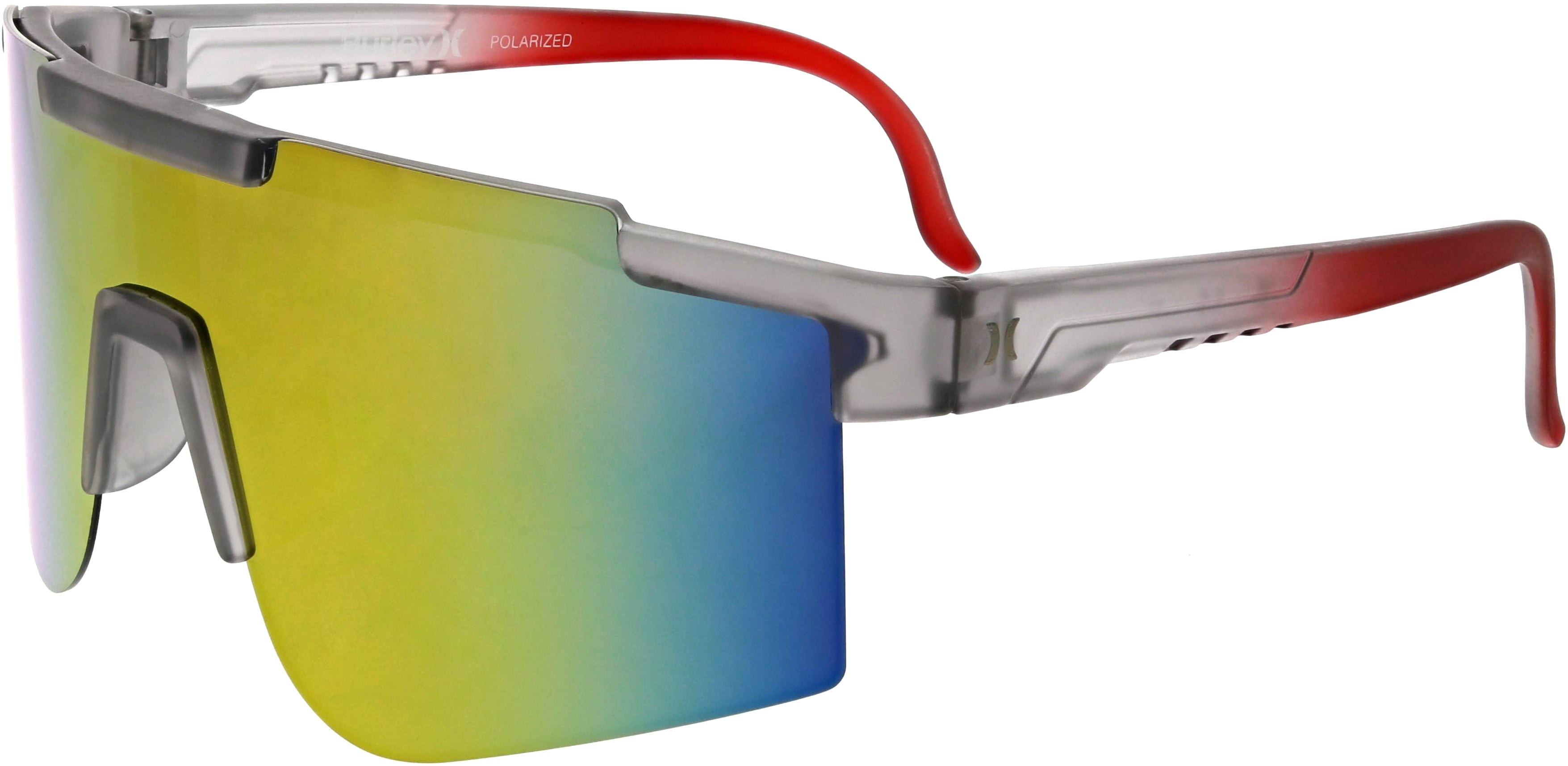 Hurley Domes - HSM1035PS_035, shield sunglass, smoke frame & red / yellow mirror polarized lens + ar coating
