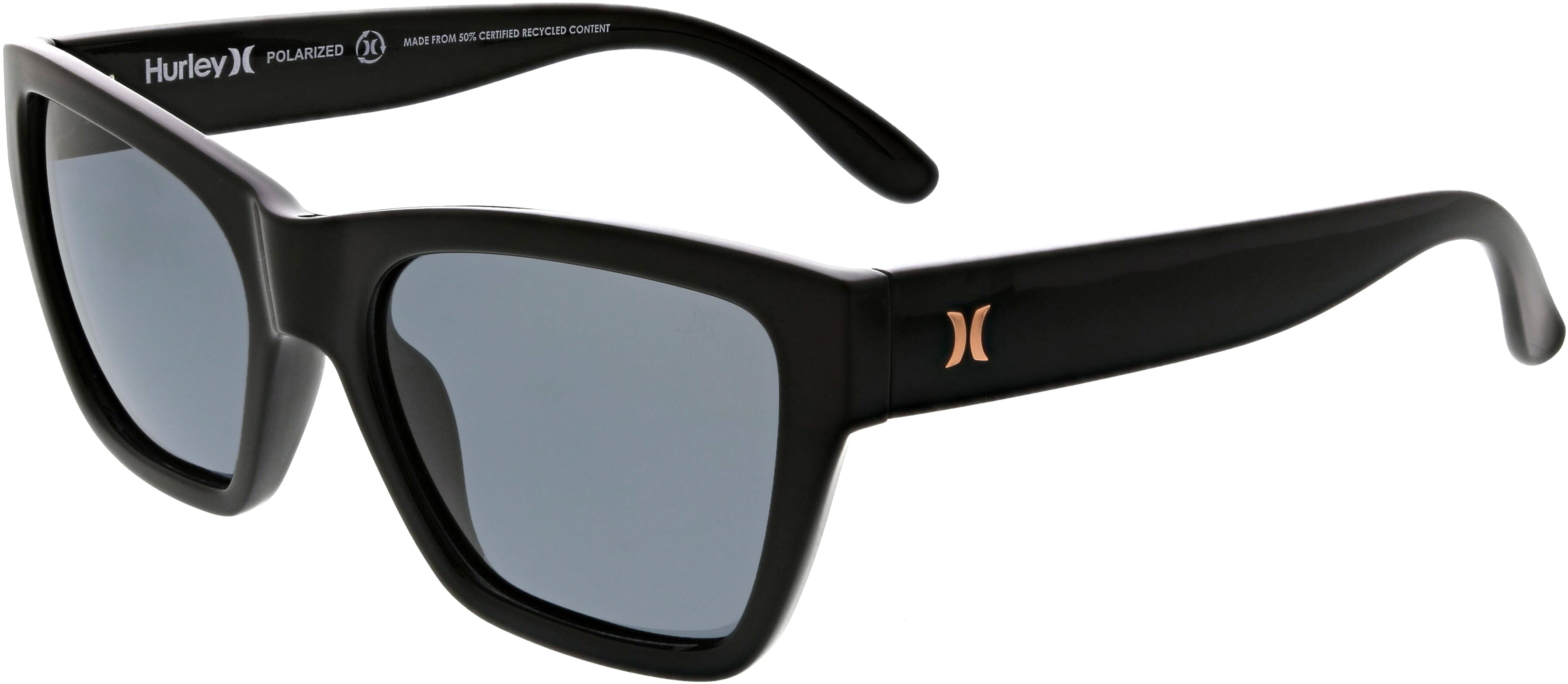 HURLEY NEWPORT - HSL3003PS_001, SQUARE SUNGLASS, BLACK FRAME & SOLID SMOKE POLARIZED LENS + AR COATING
