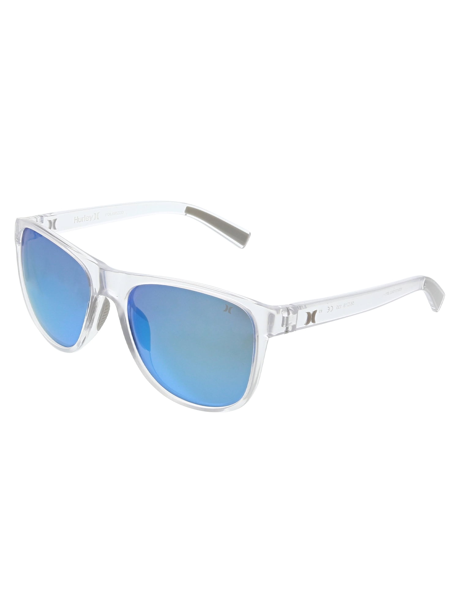 Hurley North Shore - HSM1015PS_971, square sunglass, clear crystal frame & blue diamond mirror polarized lens + ar coating