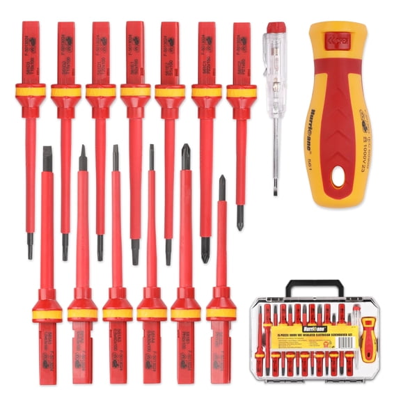 HURRICANE 1000V Insulated Screwdriver Set, 15pc All-in-1 Professional Insulated Electrician Screwdriver Set CR-V Magnetic Robertson Square Phillips Slotted Pozi Torx Insulated Electrician Tool Kit