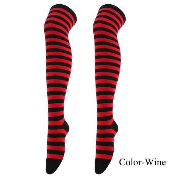 HURU Wine Christmas Halloween Long-Thigh-High Striped Socks for Women Tube Stockings Over Knee for Party Cute Knee High Stockingsgifts Stretchy Soft Socks for Daily Wear