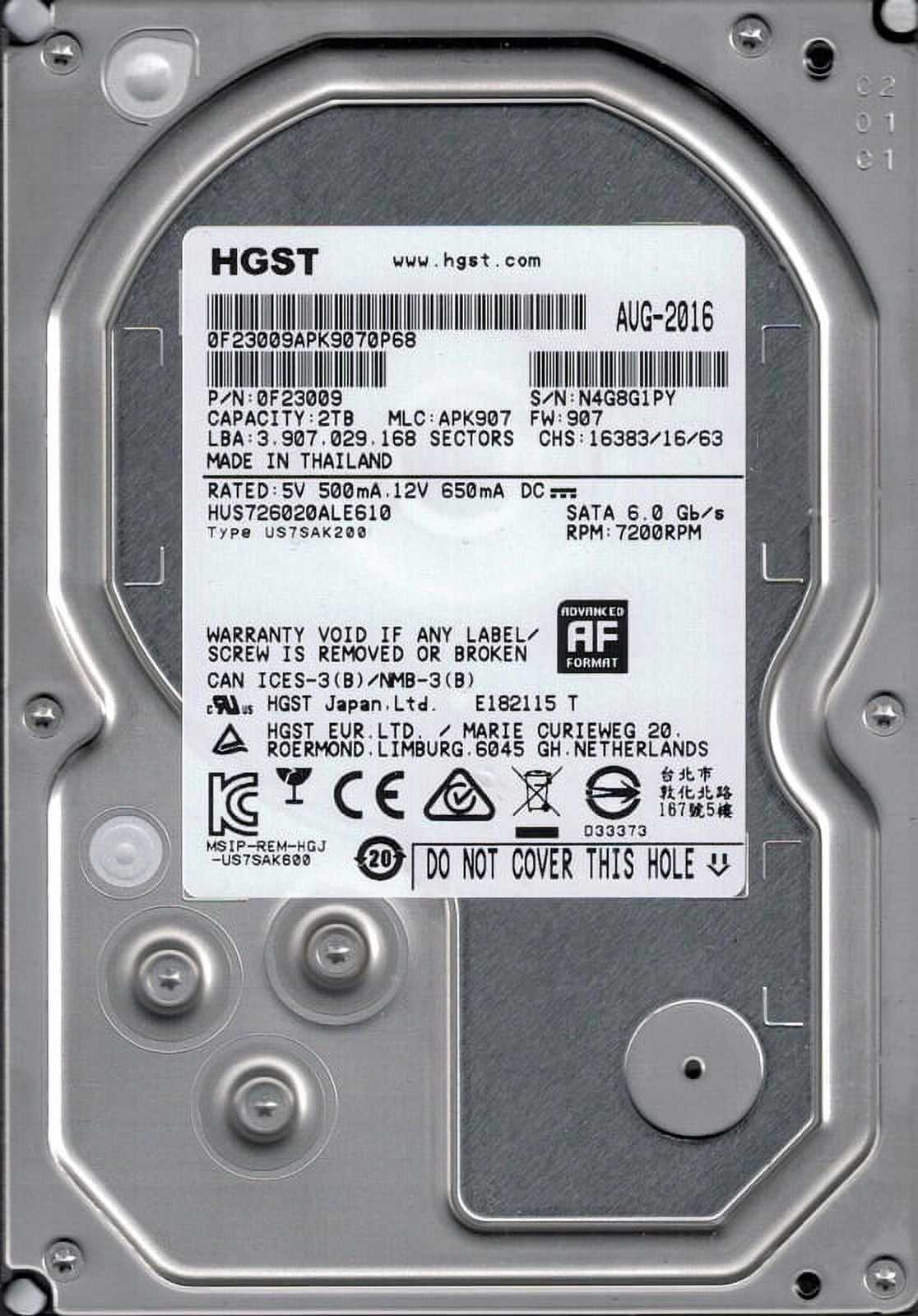 HUS726020ALE610 P/N: 0F23009 MLC: APK907 Thailand 2TB HGST