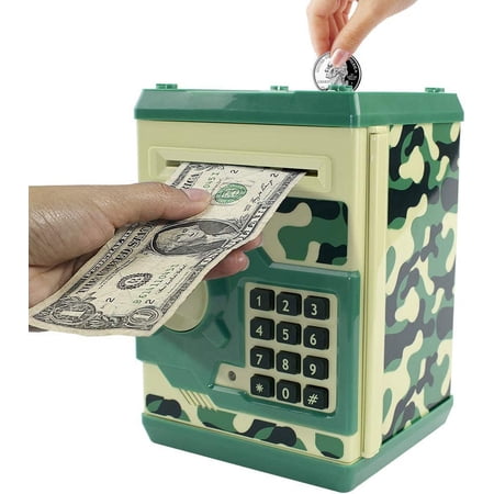 HUSAN Great Gift Toy for Kids Code Electronic Piggy Banks Mini ATM Electronic Coin Bank Box for Children Password Lock Case (Camouflage Green)
