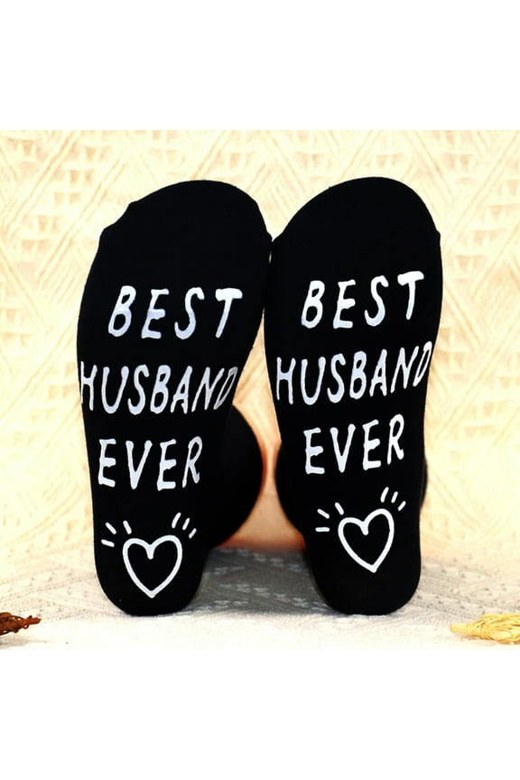 HUSBAND Letter Glued Socks Casual Mid Calf Floor Socks Warm Socks Stroll Sock Womens Footie Socks Breathable Socks Socks with Vertical Pinstripe for Men Holiday Socks for Women Go2compression Socks