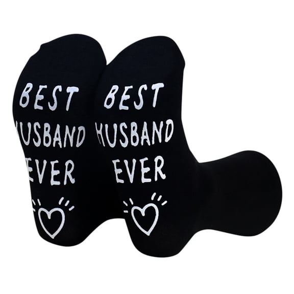 HUSBAND Letter Glued Socks Casual Mid Calf Floor Socks for Men Comfortable Everyday Wear Durable Non Arch Support Athletic Crew Socks