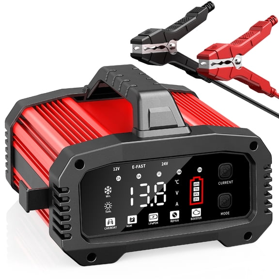 HUSGW 12V 25A/24V 12.5A Smart Battery Charger, Charger with Jump Starter Booster, Trickle Charger & Maintainer for Lead Acid & LiFePO4 Batteries, Compatible with Cars, Trucks, SUVs, Marine, RV