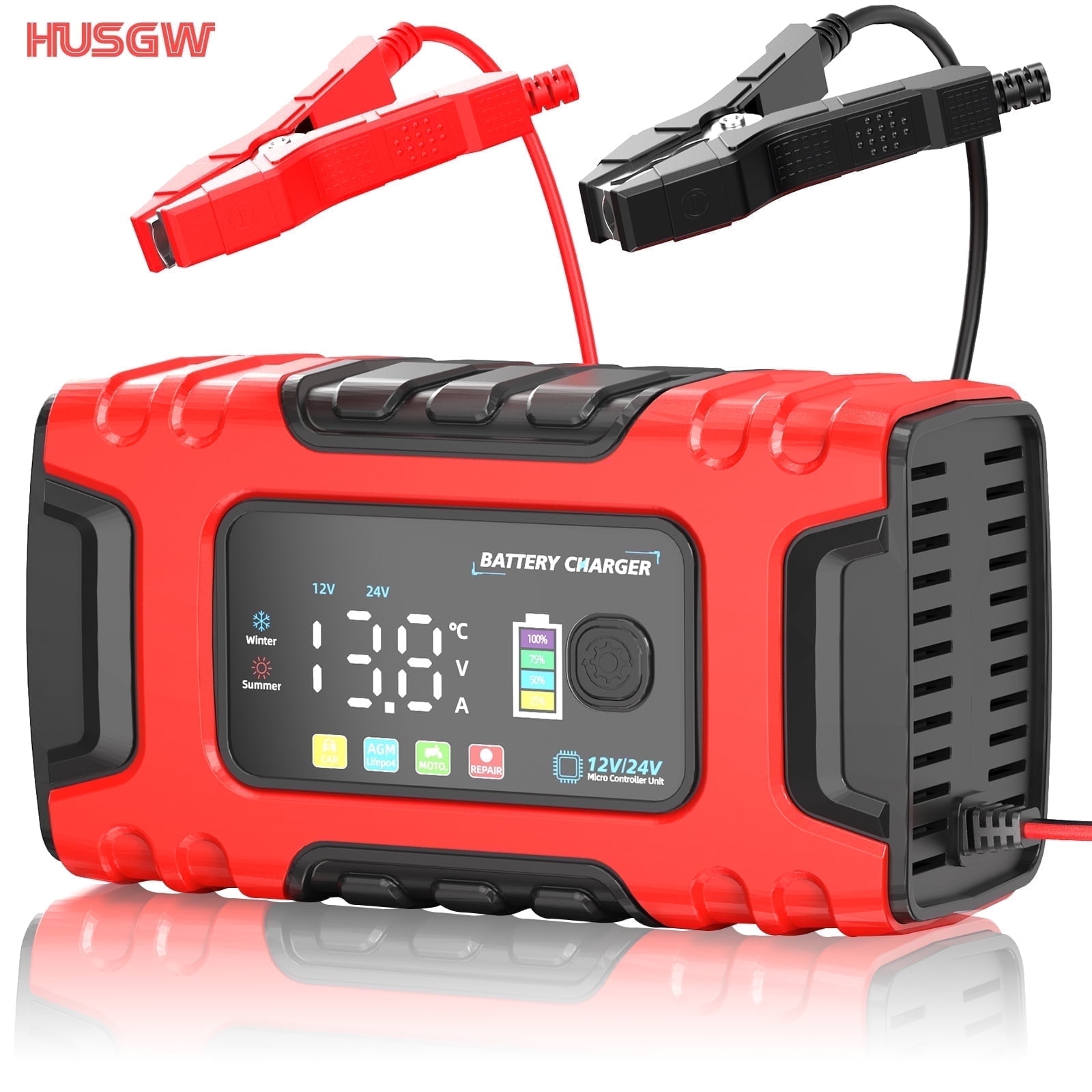 Walmart Coupons of HUSGW 12V10A 24V5A Car And Motorcycle Battery Charger Color Screen Digital Display Lead-Acid Battery Start-Stop Repair Activation Charger Lithium Battery Universal