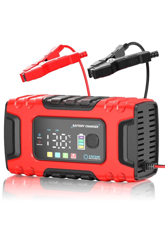 Battery Charger 12V10A/24V5A Fully-Automatic Smart Car Battery Charger, Battery Maintainer Trickle Charger, Compatible with Lead-Acid & LiFePO4 ,AGM, STD, Gel, Deep Cycle Batteries