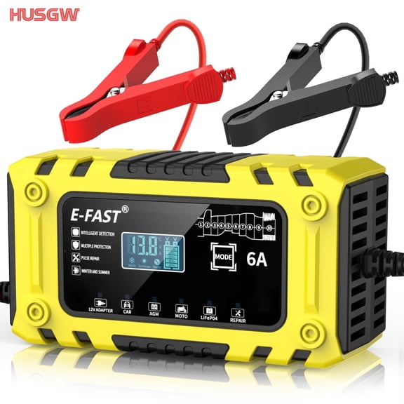 HUSGW 12V6A Car And Motorcycle Battery Charger Lead-Acid Battery Smart Charger Battery Repair Activation Charger
