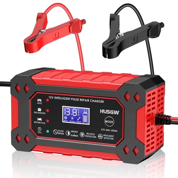 HUSGW 12V6A Car And Motorcycle Battery Charger Lead-Acid Battery Smart Charger Battery Repair Activation Charger