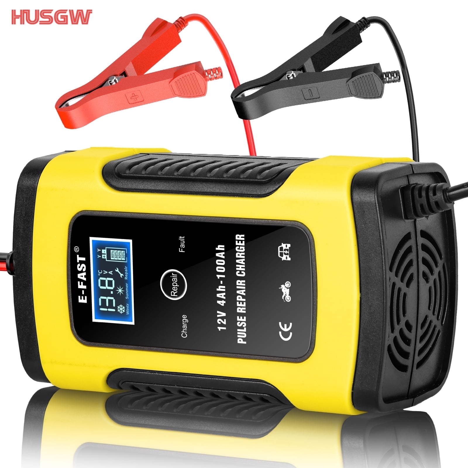 HUSGW 12V6A Car And Motorcycle Battery Charger Lead-Acid Battery Smart Charger Fast Charger