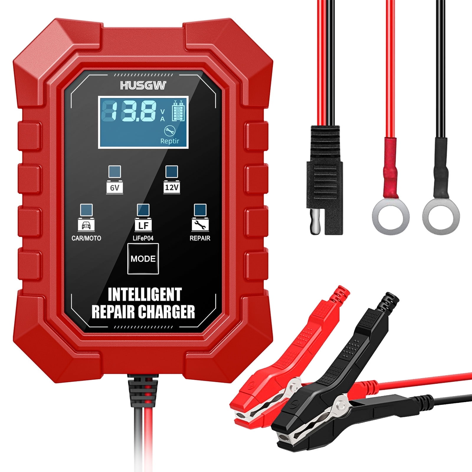 HUSGW 6V/12V 1.5A Car And Motorcycle Battery Charger Lead-Acid Battery Smart Charger Battery Repair Activation Charger