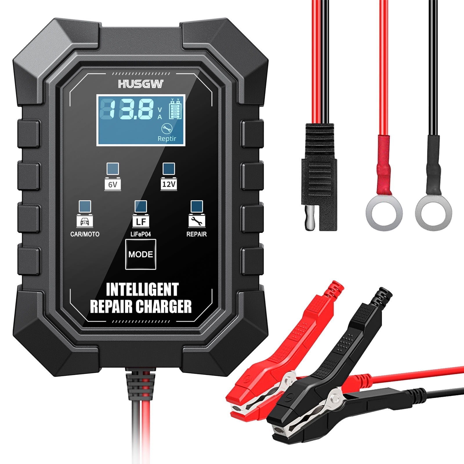 HUSGW 6V/12V 1.5A Car And Motorcycle Battery Charger Lead-Acid Battery Smart Charger Battery Repair Activation Charger
