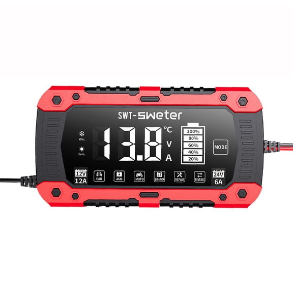 HUSGW Battery Charger 12V12A 24V6A Fully-Automatic Smart Car Battery Charger, Battery Maintainer Trickle Charger, Compatible with Lead-Acid & LiFePO4 Iron BatteriesDeep Cycle Batteries