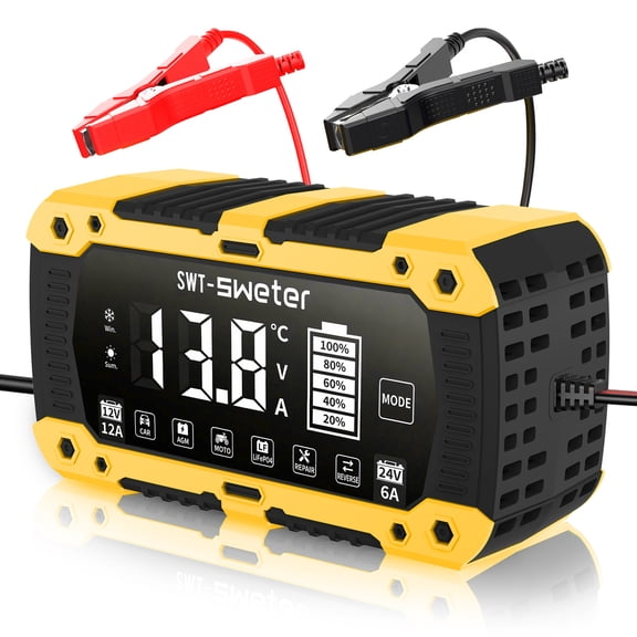 HUSGW Battery Charger 12V12A 24V6A Fully-Automatic Smart Car Battery Charger, Battery Maintainer Trickle Charger, Compatible with Lead-Acid & LiFePO4 Iron BatteriesDeep Cycle Batteries