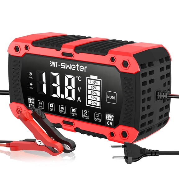 HUSGW Battery Charger 12V12A 24V6A Fully-Automatic Smart Car Battery Charger, Battery Maintainer Trickle Charger, Compatible with Lead-Acid & LiFePO4 Iron BatteriesDeep Cycle Batteries