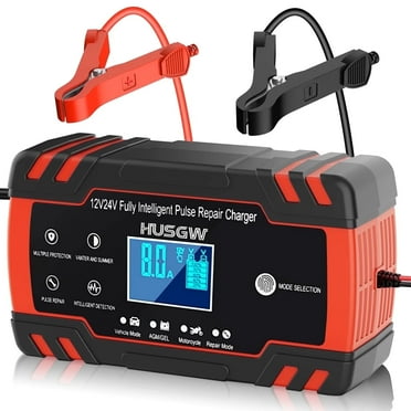 HUSGW Battery Charger 12V8A 24V4A Fully-Automatic Smart Car Battery Charger, Battery Maintainer Trickle Charger, and Battery Desulfator with Temperature Compensation