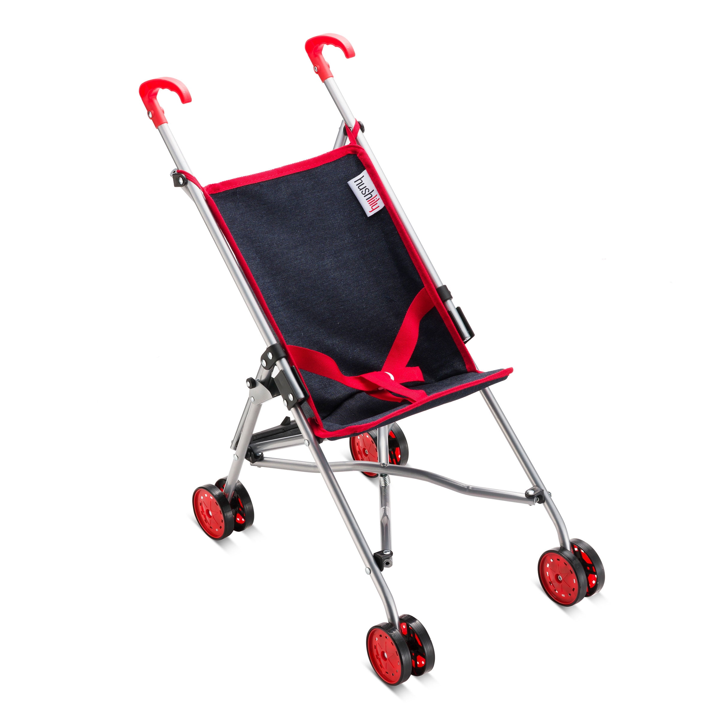 HUSHLILY - Baby Doll Stroller, Light Weight Foldable, with Smooth Rolling Wheels - Denim Blue & Red