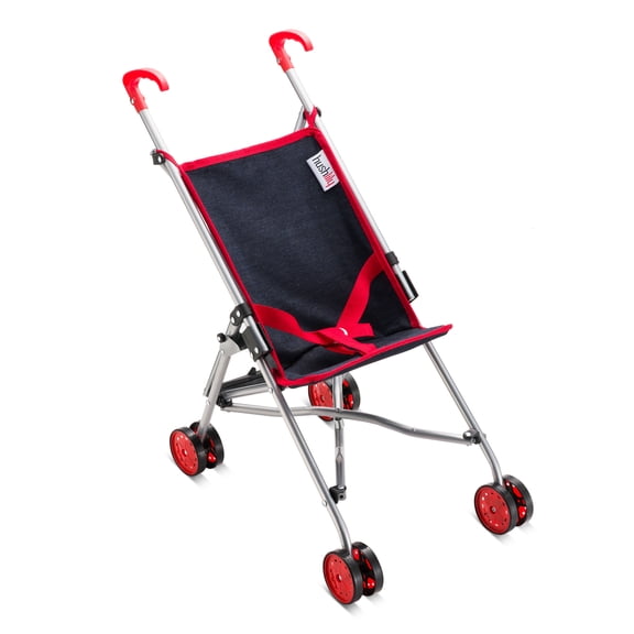 HUSHLILY - Baby Doll Stroller, Light Weight Foldable, with Smooth Rolling Wheels - Denim Blue & Red