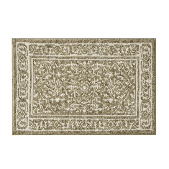 HUSI666 Lacey Taupe Medallion Knitted Bath Rug, 20" x 32"