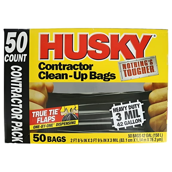 husky 42 gallon contractor clean-up 3-mil trash bags (50-count)
