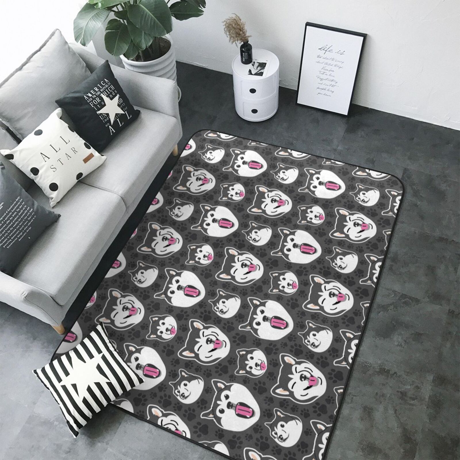 HUSKY Face Area Rugs for Living Room Bedroom, 5x7 Soft Throw Washable ...