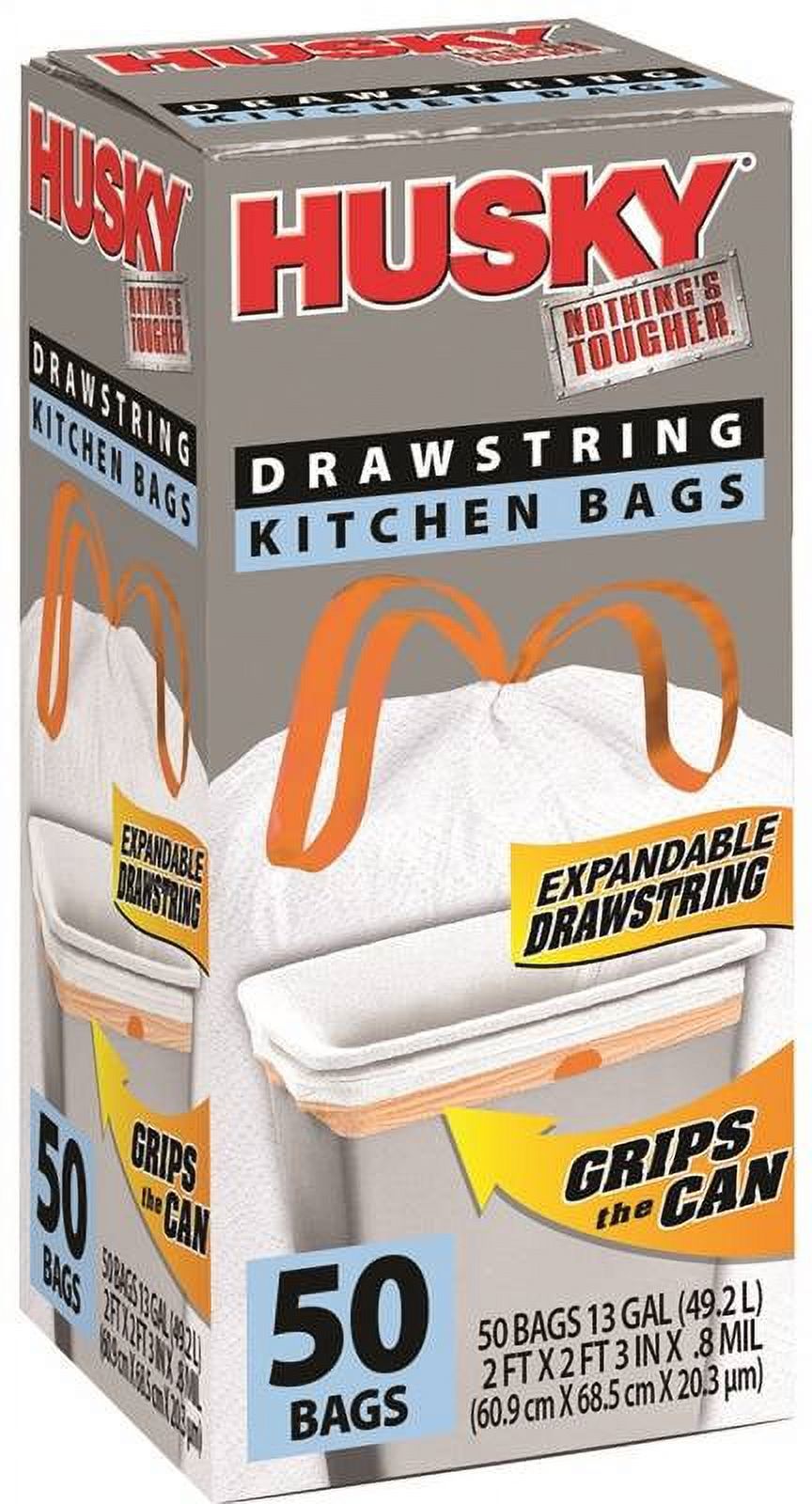 HUSKY HK13XDSE050WX1 Kitchen Trash Bags 13 gal Capacity Poly White
