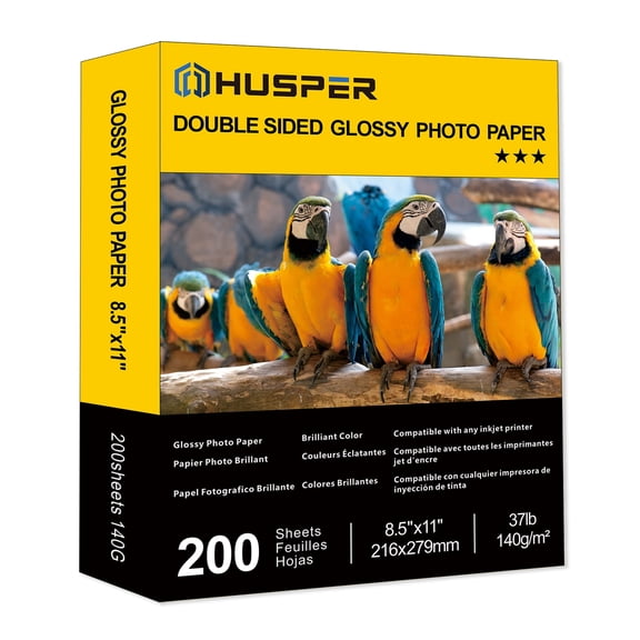 HUSPER 8.5x11 Double Sided Glossy Photo Paper 200 Sheets, 37lb 140gsm Inkjet Paper for Flyers, Brochures, Calendars, Magazines & CD Covers, Compatible with Dye Ink