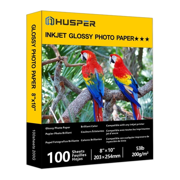 HUSPER Glossy Inkjet Photo Paper 100 Sheets 8x10 Inches 53lb Professional Photographic Paper Compatible with Dye Ink Printer 200GSM Instant Dry