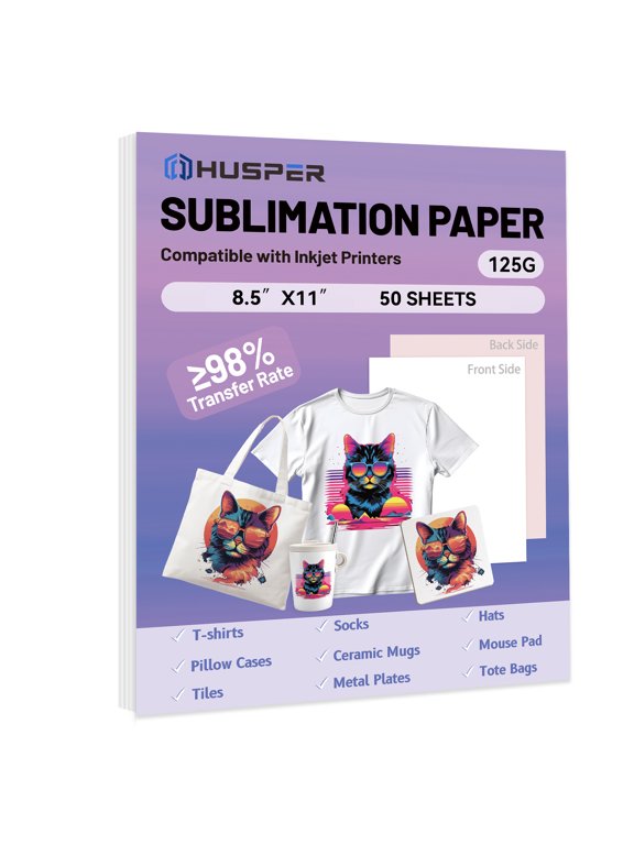 Sublimation Paper 8.5x11 Inch, Work with Sublimation Ink and E Sawgrass Inkjet Printers for Mugs T-Shirts Light Fabric and Other Sublimation Blanks (50 Sheets, 125G) (A-8.5x11)