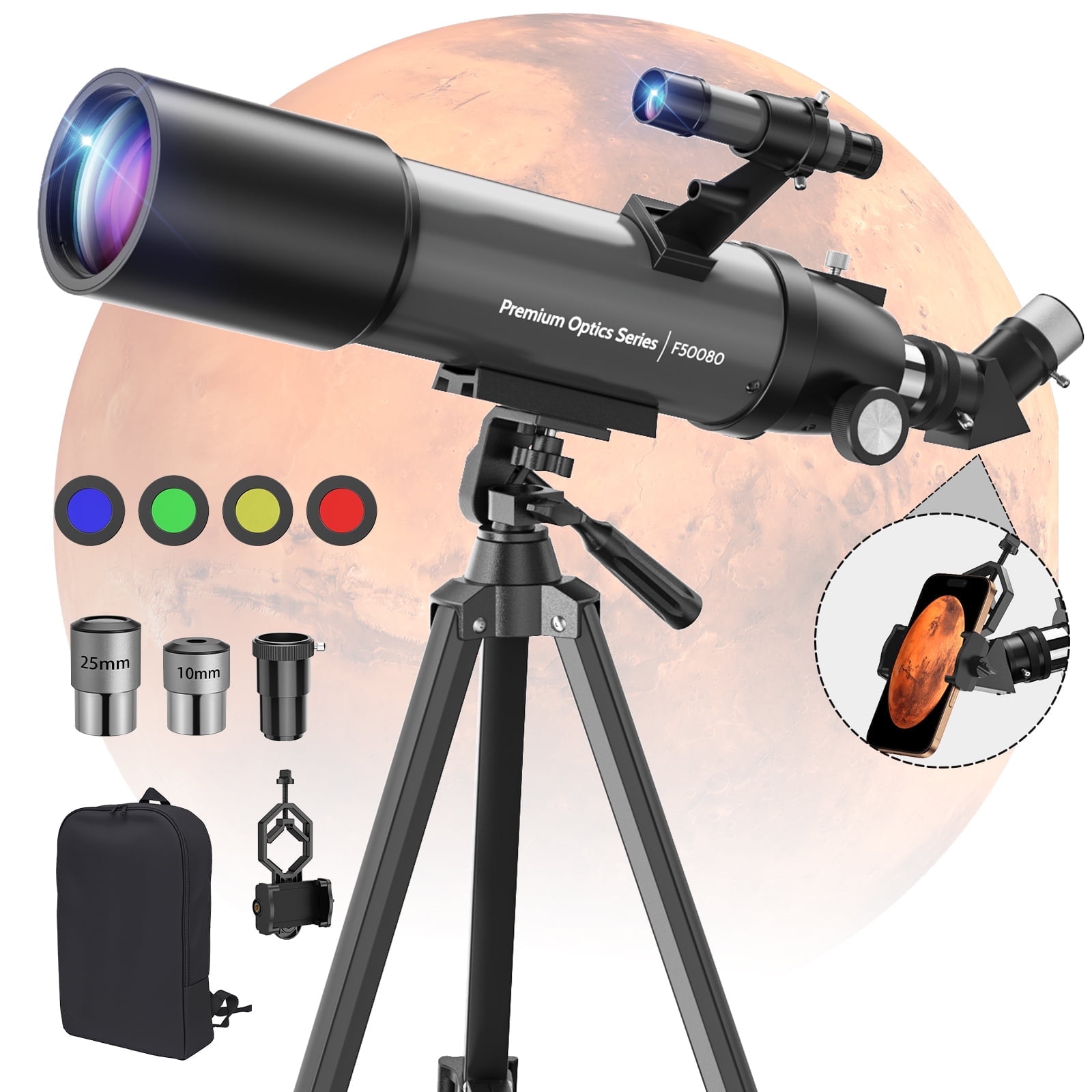 HUTACT 80mm Telescope for Adults Kids, Astronomical Telescope 500mm Focal Length, Professional Refractor Telescope with 20-150x Magnification for Beginner, All-Metal Tripod