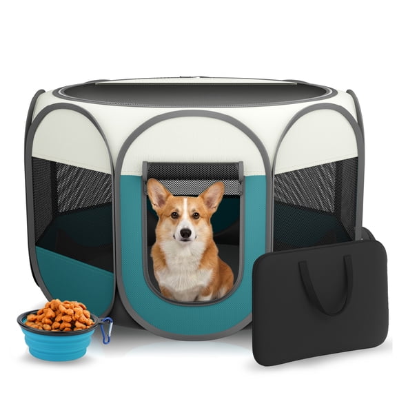 Hutact Pet Playpen for Dogs Cats, 36" Portable Pop-up Pet Playpen Foldable Tent Chicken Crate, Large Medium Dogs Playpen for Indoor Recovery Exercise Play, Outdoor Travel Pet Pen with Bowl